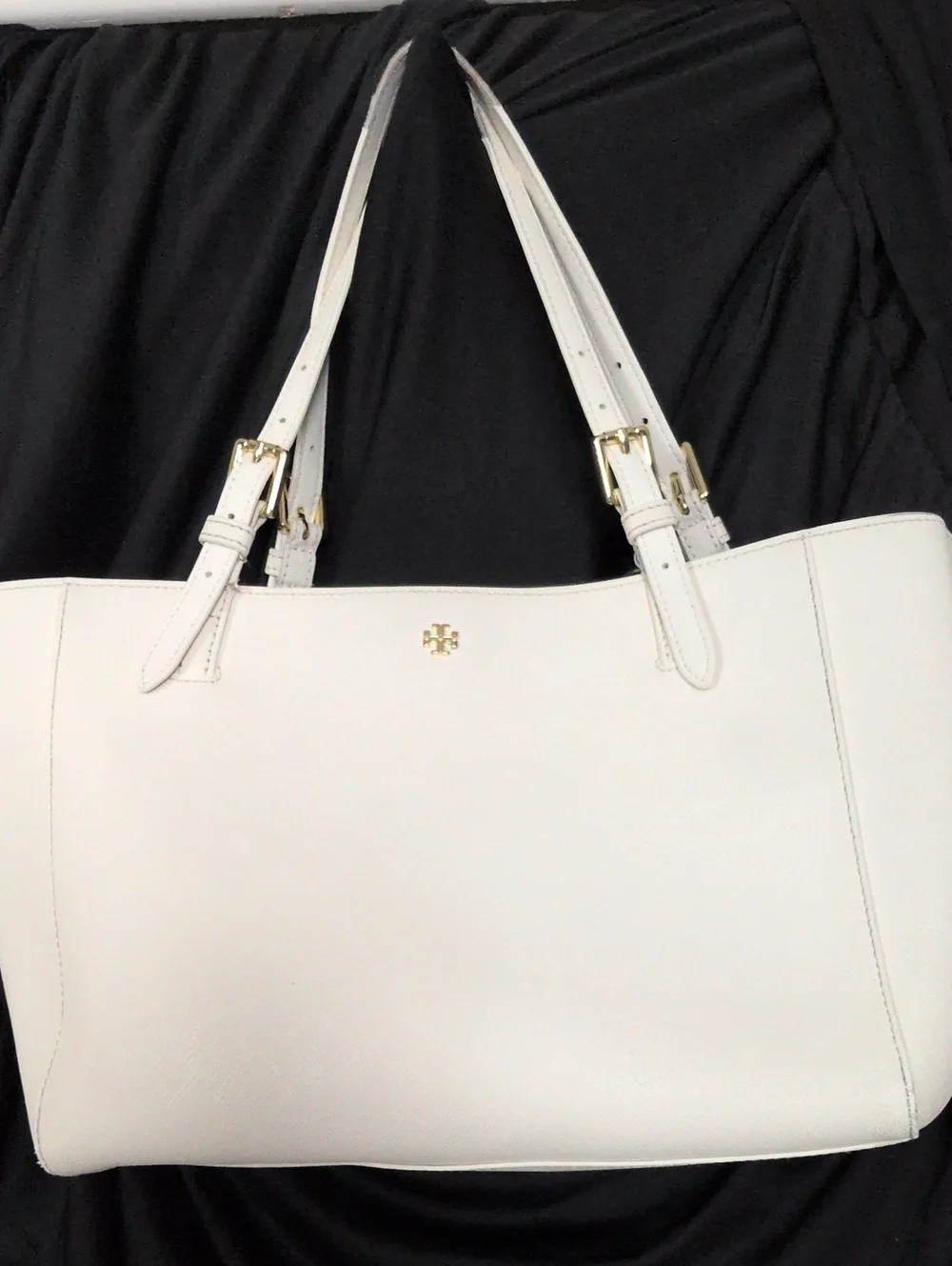 Tory Burch White Cream Leather Double-Handle Tote with Gold Hardware- See Pics